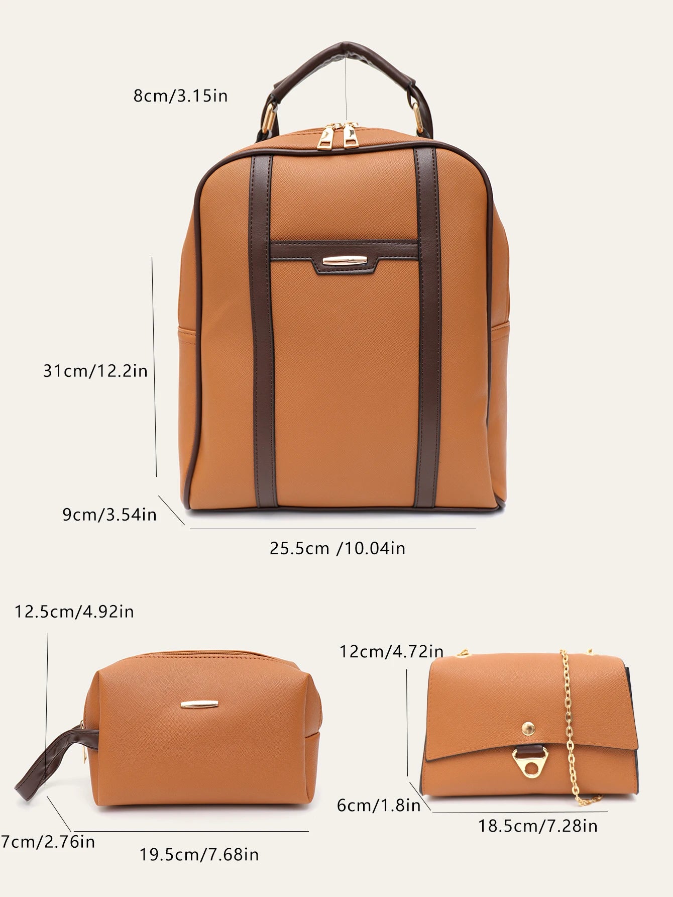 Kit de sac en cuir 3 pièces