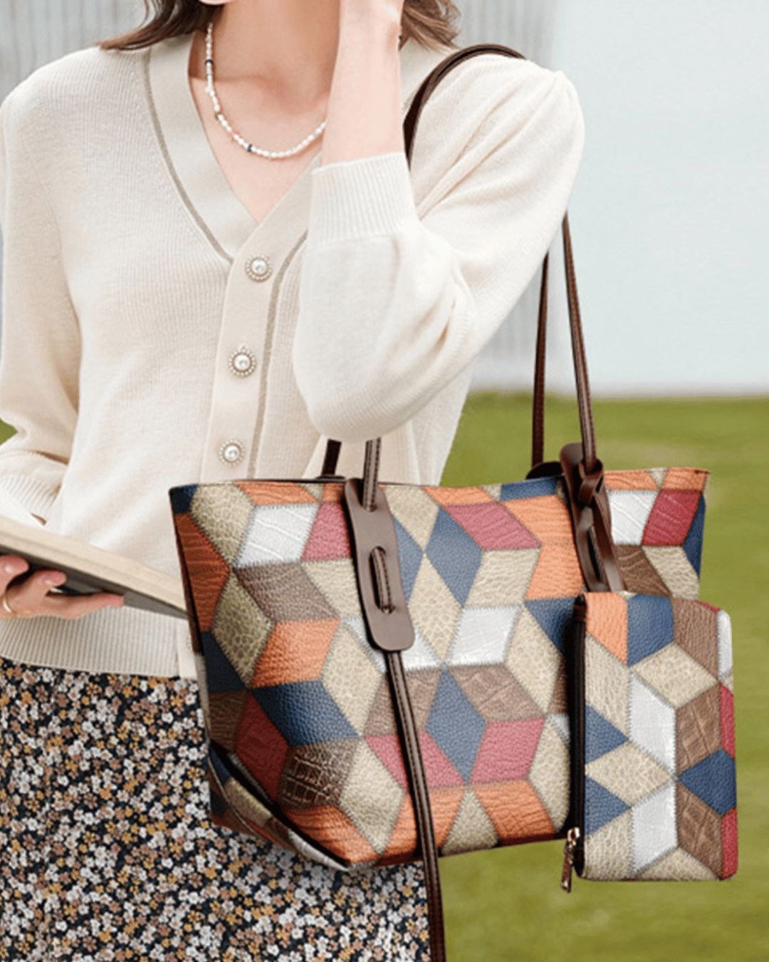 Sac hawaïen en cuir à imprimé géométrique